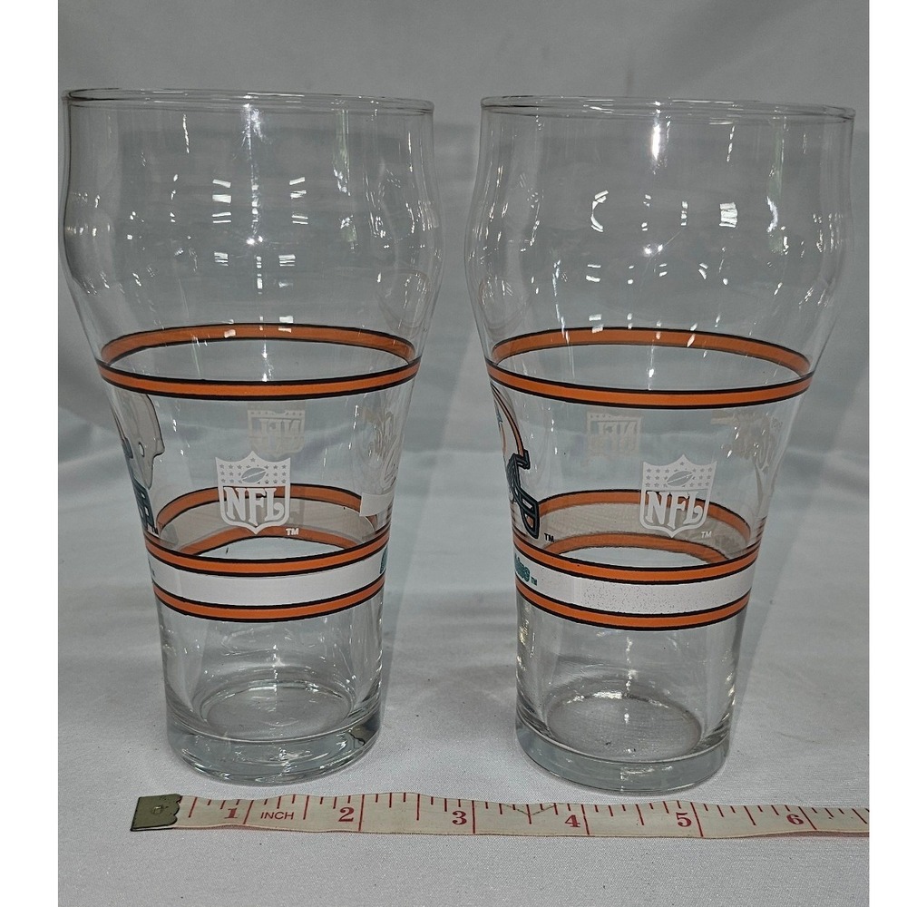 Vintage Miami Dolphins NFL Coca-Cola Glasses Set of 2 Clear Pilsner Tumblers 6in - Picture 2 of 6
